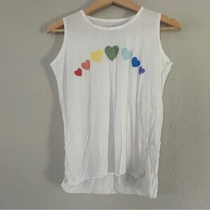 Lauren Moshi White Tank Top with Rainbow Hearts Pride LGBTQ+ Colorful Small